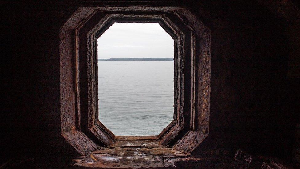 A shot out to sea from inside the fort