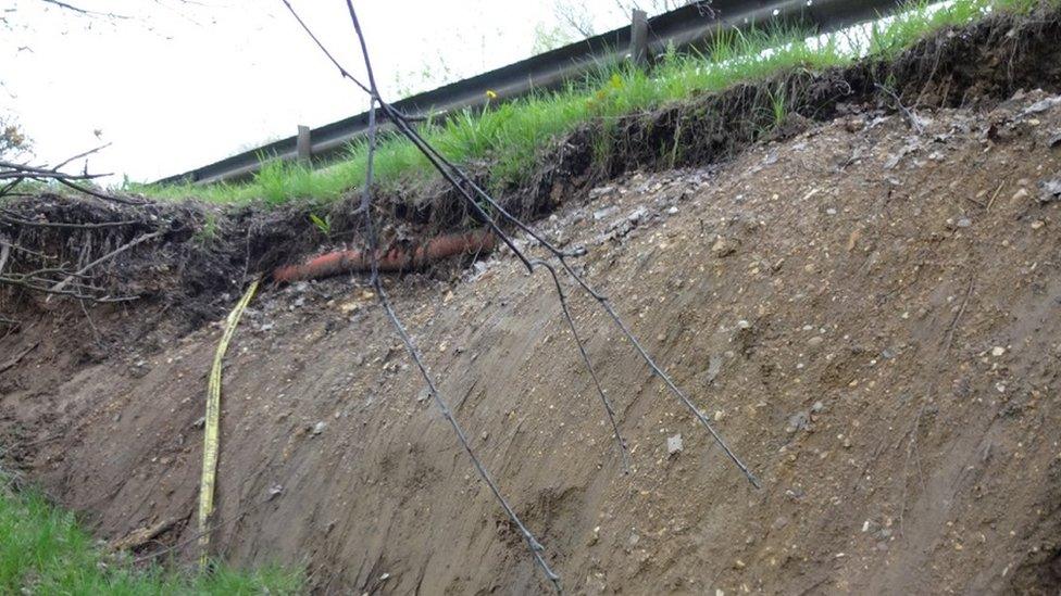 landslip on side of dual carriageway