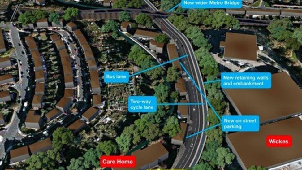 A diagram showing how the road will look