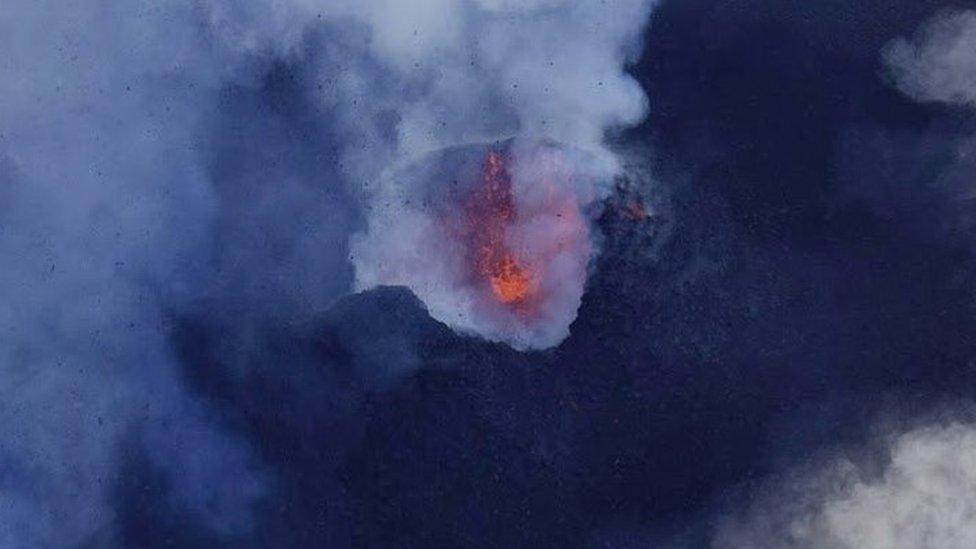 A cloud of smoke from Monaro volcano is seen on Vanuatus northern island Ambae in the South Pacific, September 25, 2017 in this aerial picture