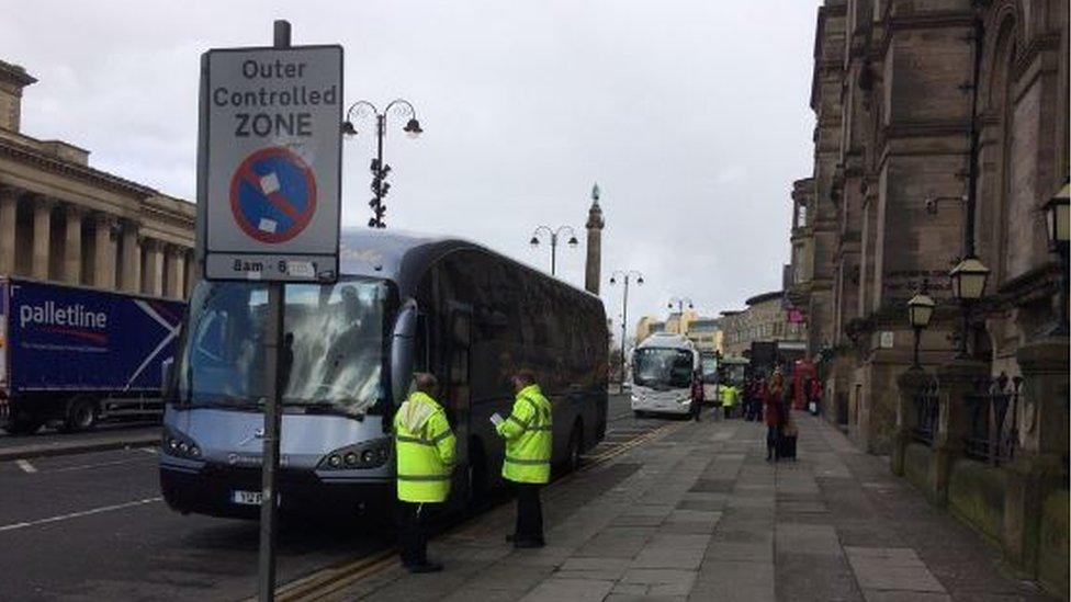 Rail replacement bus near Lime Street