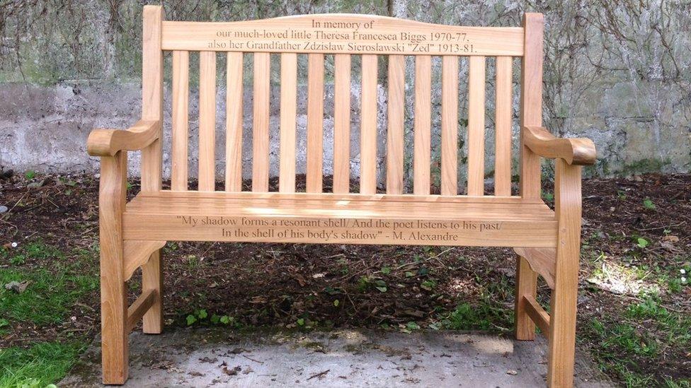 Memorial bench for Theresa Biggs on Caldey Island