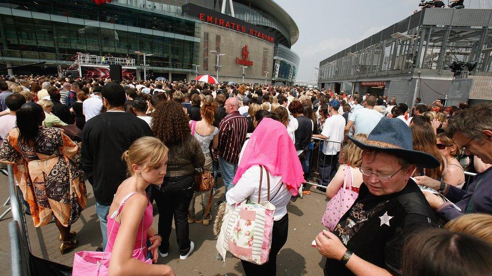 X Factor contestants queue to audition for series four outside, outside the Arsenal Emirates Stadium in 2007