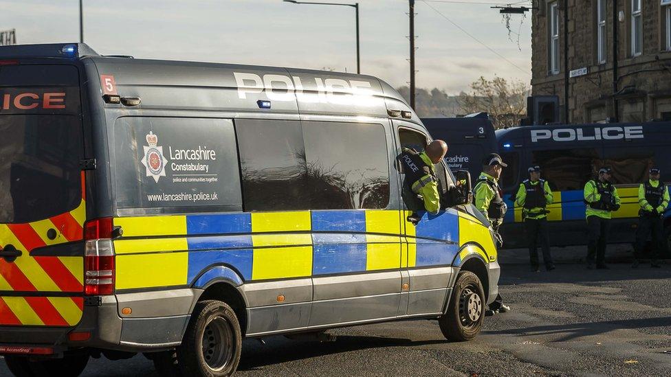 A police cordon outside Turf Moor in Burnley.