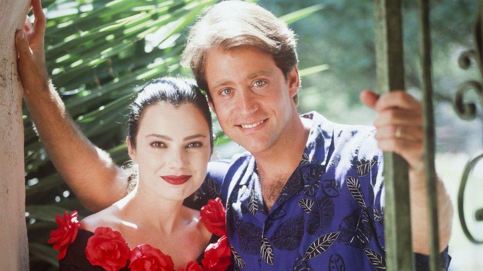 Fran Drescher and Peter Mark Jacobsen in 1990