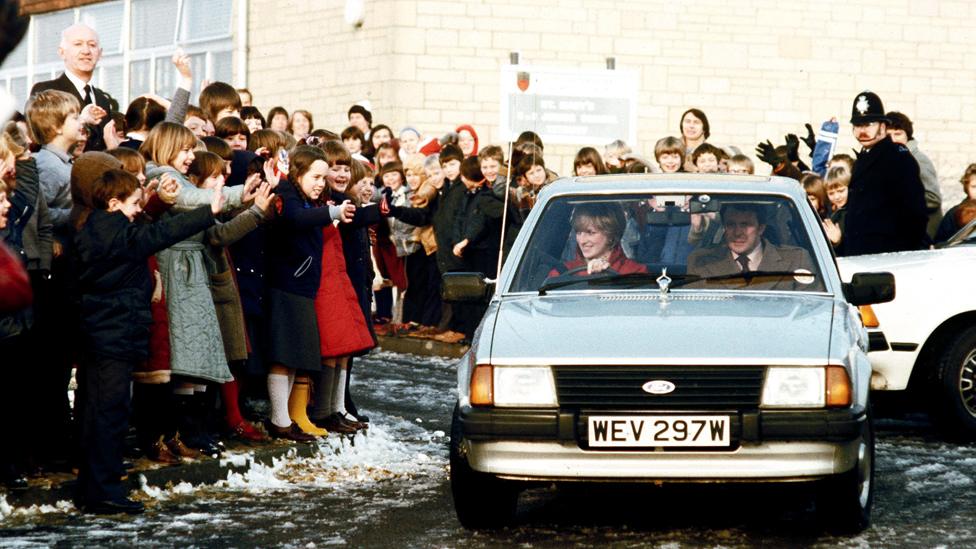 Princess Diana pictured driving one of the new Ford Escorts in 1981