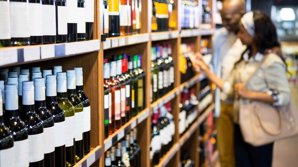 Wine bottles in an off-licence