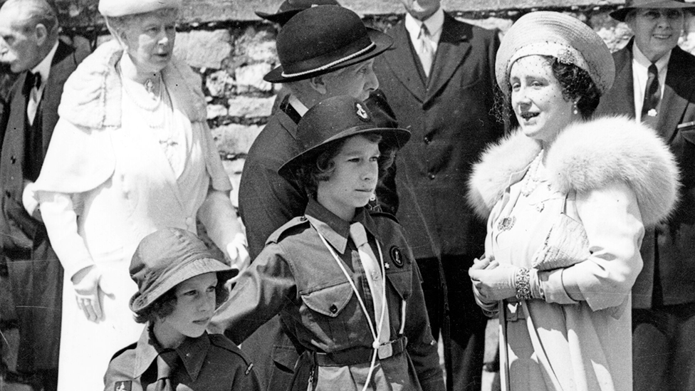 Princesses Elizabeth and Margaret in Girl Guide and Brownie uniforms in 1938