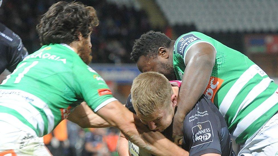 Ospreys' Olly Cracknell scores against Treviso