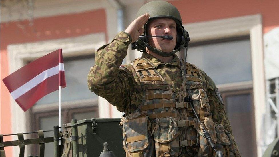 Latvian soldier on parade, 4 May 22