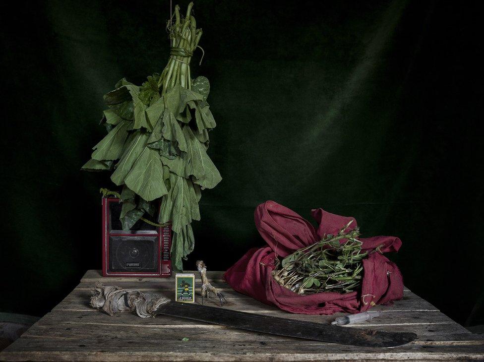 Objects on a wooden table