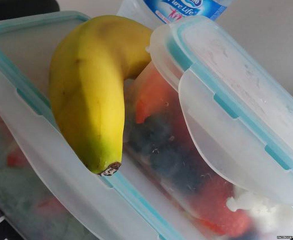 Banana and fruit in a container