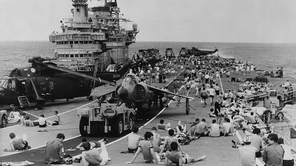 HMS Hermes on way to Falklands