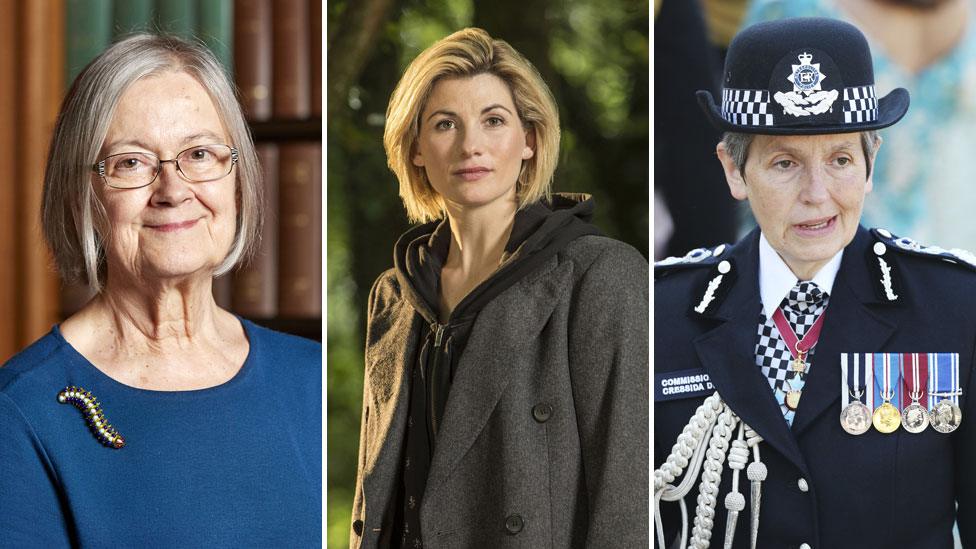 From left to right: Baroness Hale, Jodie Whittaker, Cressida Dick