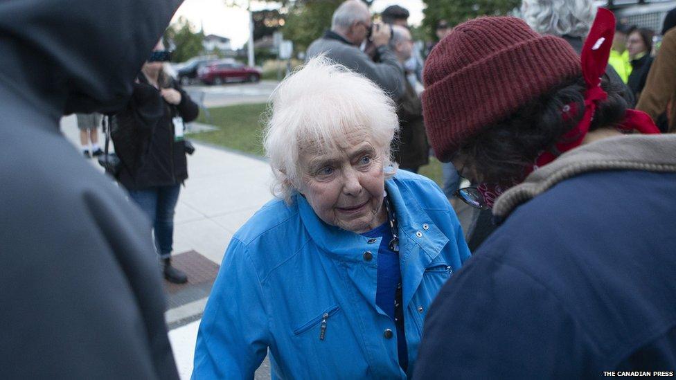 Protestors blocked an elderly woman from entering a campaign rally for People's Party of Canada leader Maxime Bernier