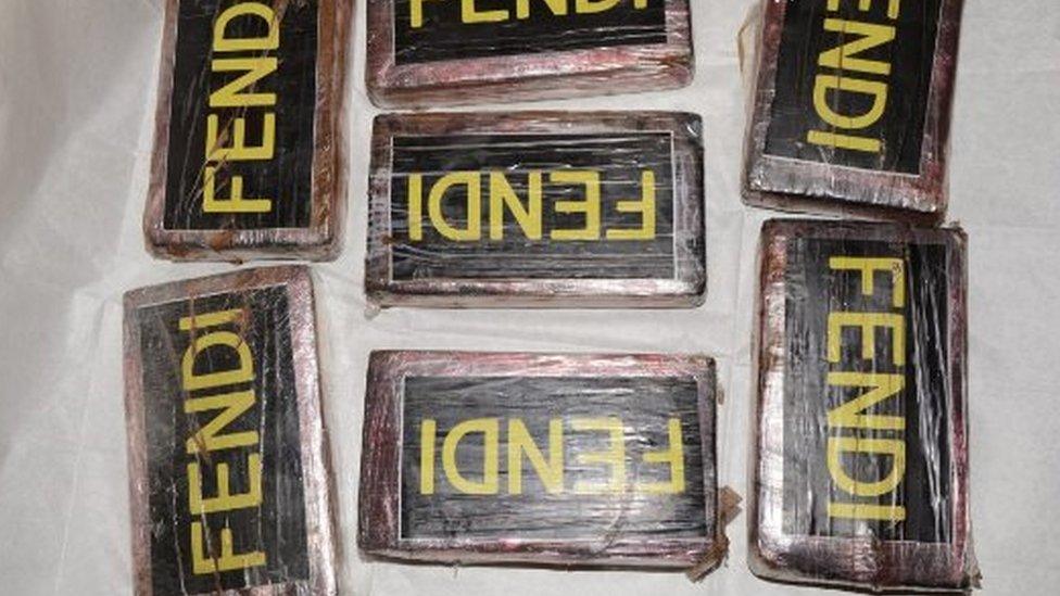 Kilo blocks of cocaine marked with the word 'Fendi'