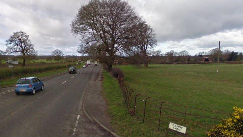 Sandy Lane at the junction of the A53