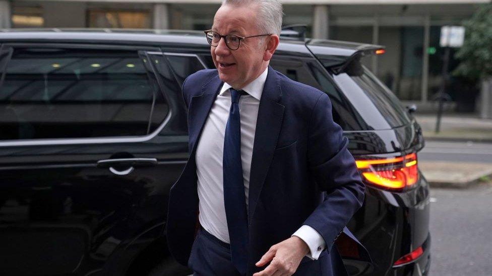 Michael Gove arriving at the BBC for Sunday with Laura Kuenssberg