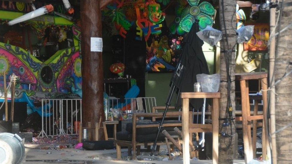 View of the Blue Parrot nightclub in Playa del Carmen, Quintana Ro state, Mexico where a number of people were killed during a music festival on January 16, 2017.