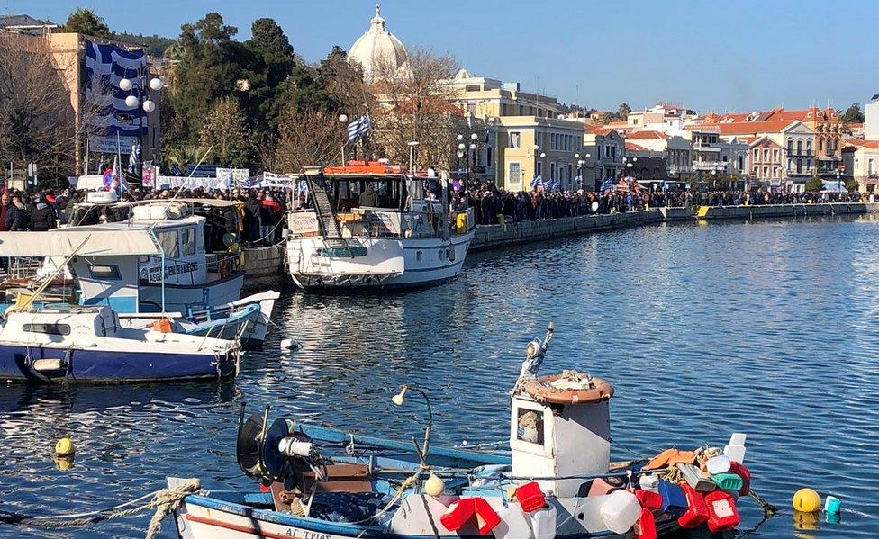 Mytilene port during 22 Jan protest