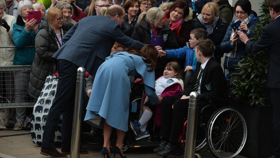 The Duke and Duchess of Cambridge were greeted by crowds in Ballymena