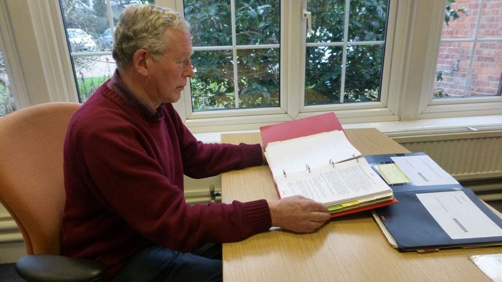 Michael Hodder with the War Book at the BBC Written Archives Centre