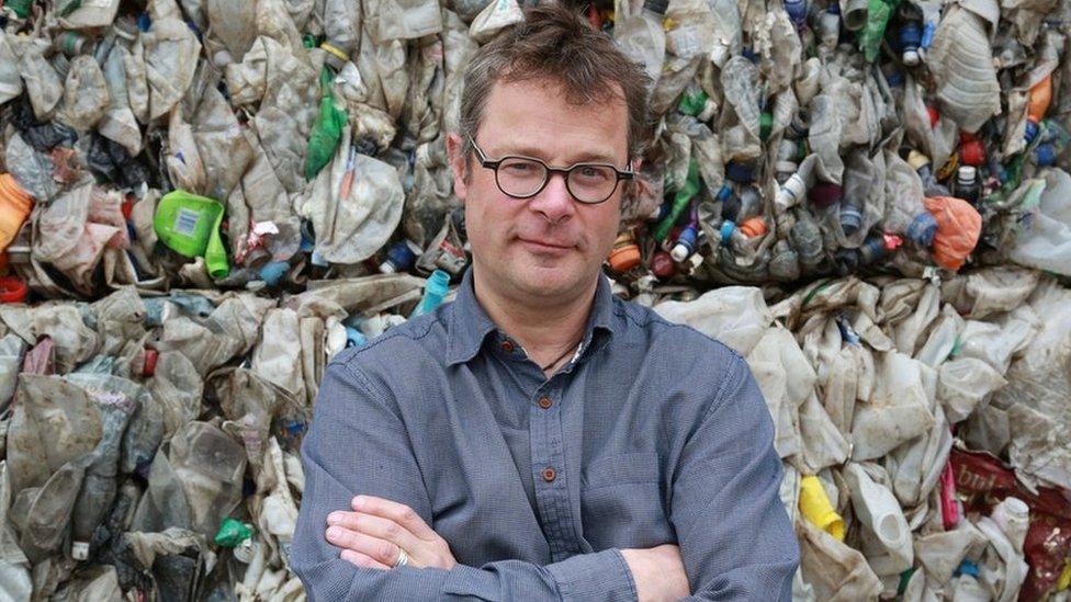 Hugh Fearnley-Whittingstall at a materials recycling facility in Greater Manchester.