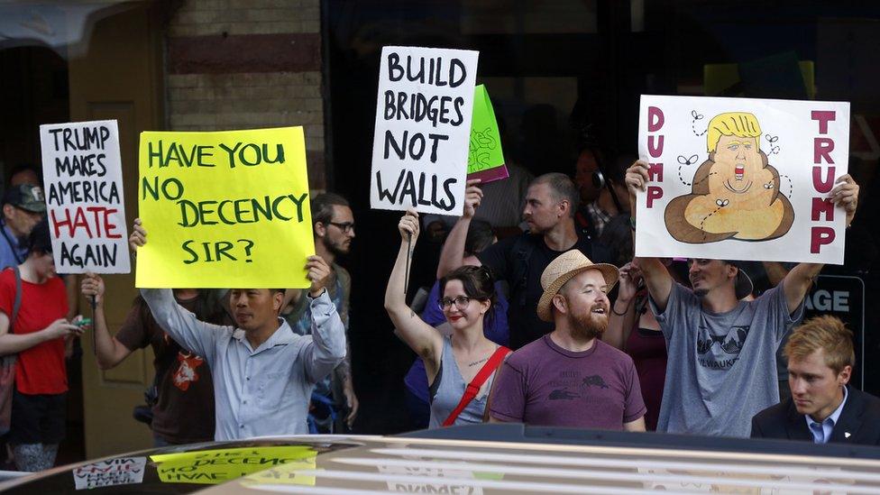 Protests against Trump greeted him in Milwaukee