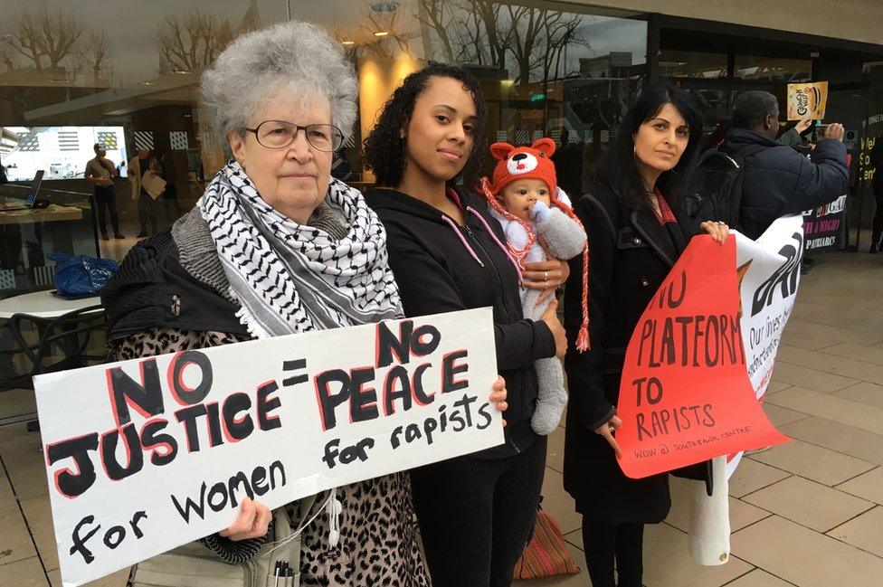 Diane Langford, Yami and Mila Manchanda and Claudia Manchanda at the protest outside the Royal Festival Hall