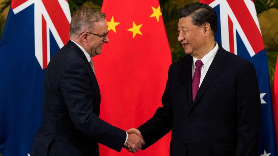 The 2022 G20 summit in Bali, Indonesia. Australian prime minister Anthony Albanese bilateral meeting with President of the People's Republic of China, Xi Jinping.