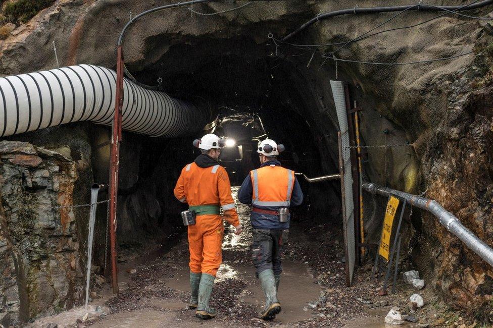 Workers at entrance to the mine at Cononish