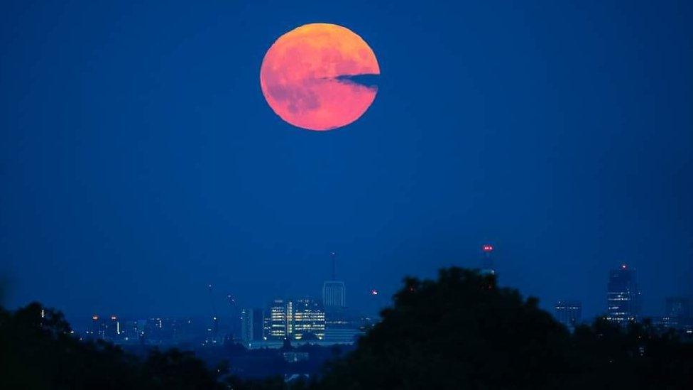 Supermoon Rising over Birmingham taken from Sedgley