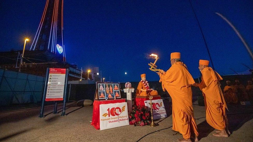 Ceremony by sadhus at Blackpool Tower