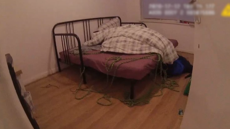 A bedroom at the Cardiff flat where one of the victims was tortured