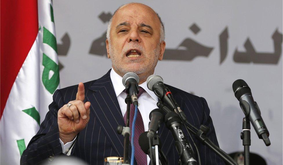 In this 9 January, 2016 photo, Iraq's Prime Minister Haider al-Abadi speaks during a ceremony for Police Day in Baghdad, Iraq.