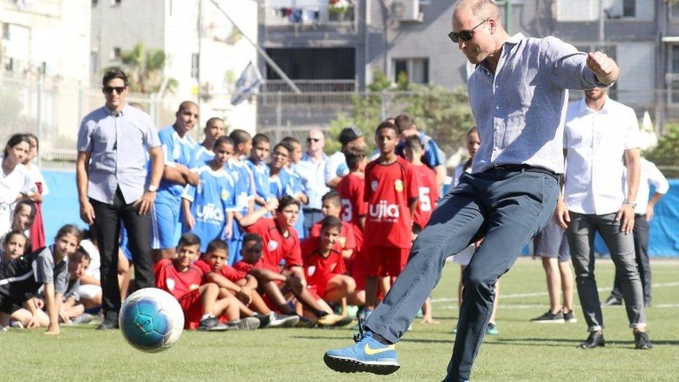 The Duke of Cambridge takes a penalty kick