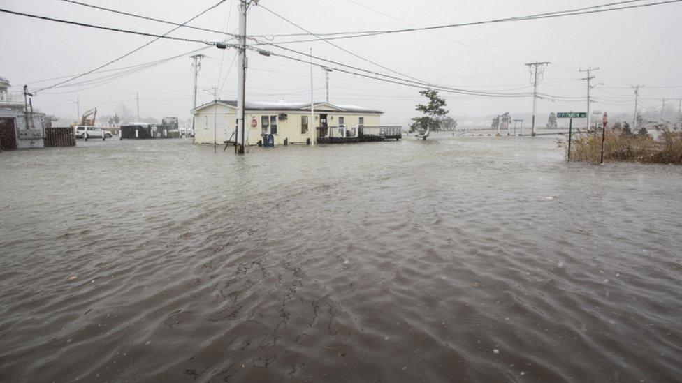 An flooded home in coastal Massachusetts