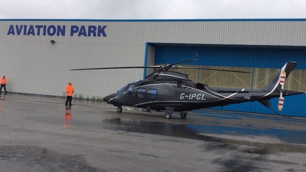 A helicopter on the runway at Saltney Ferry Aviation Park