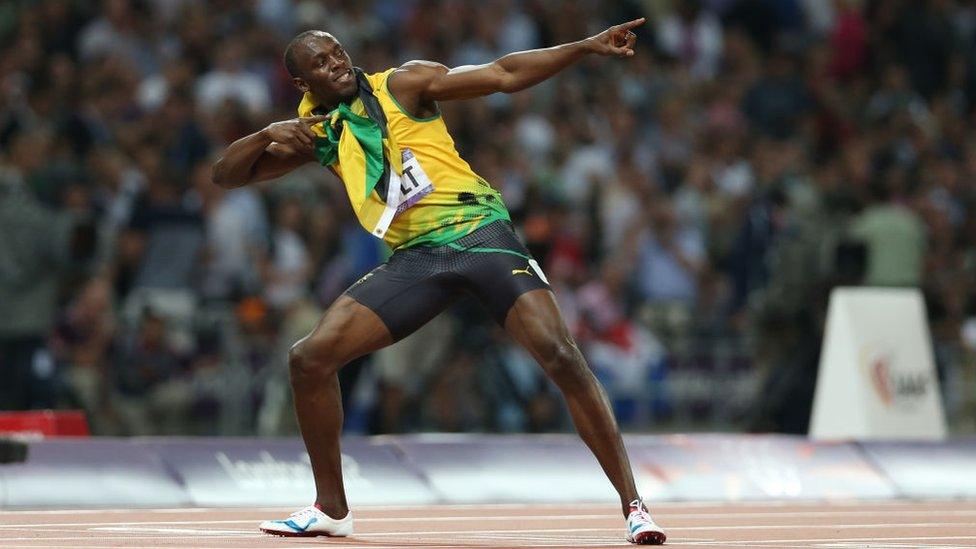 Usain Bolt celebrates after he wins gold during the Men's 200m final at the London 20212 Olympic Games.