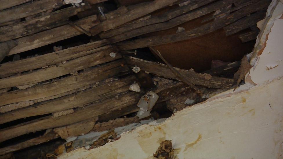 Fallen ceiling plaster