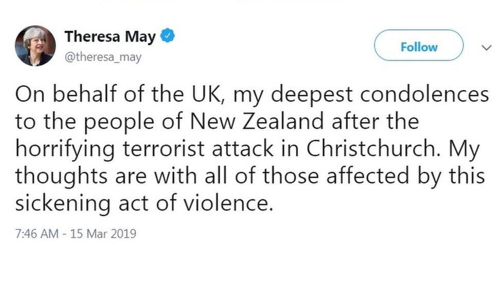 Theresa May's Tweet about NZ attacks