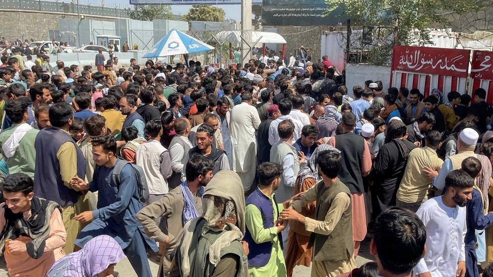 Crowds outside airport