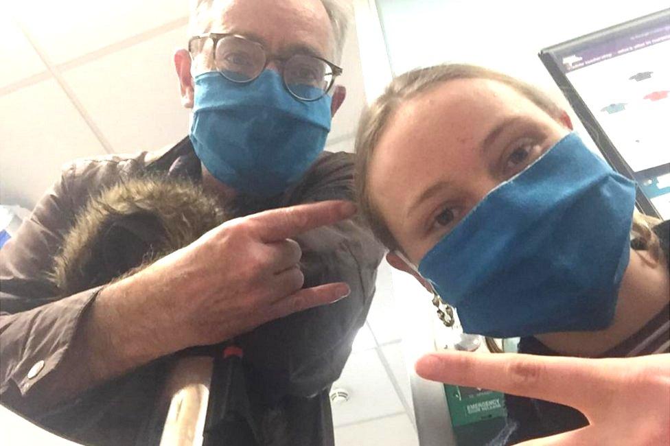 Ella Simkin and her father in A&E