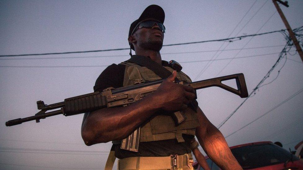 Soldiers of the 21st Motorized Infantry Brigade patrol in the streets of Buea, South-West Region of Cameroon on April 26, 2018.