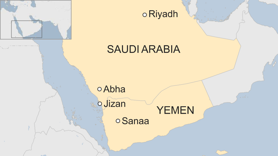 Map of Saudi Arabia showing Abha and Jizan