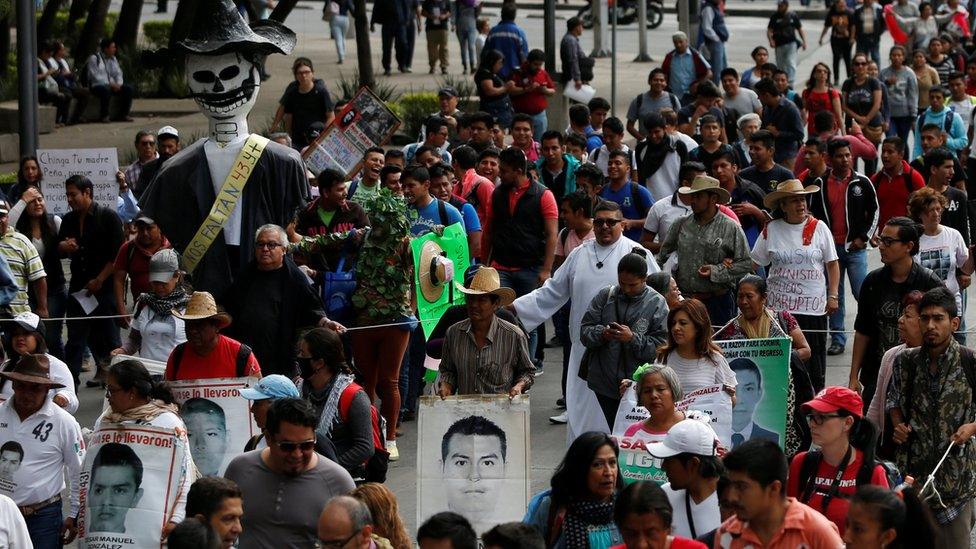 A march in Mexico City in June marking the 33rd month since the 43 students disappeared