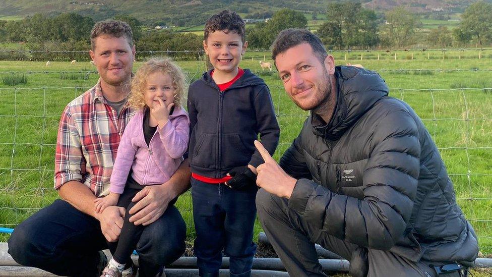 Ciaran McNichol, his children Connie and Freddie, with Charles Attonaty