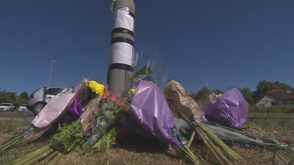 Flowers near crash scene in Horsforth