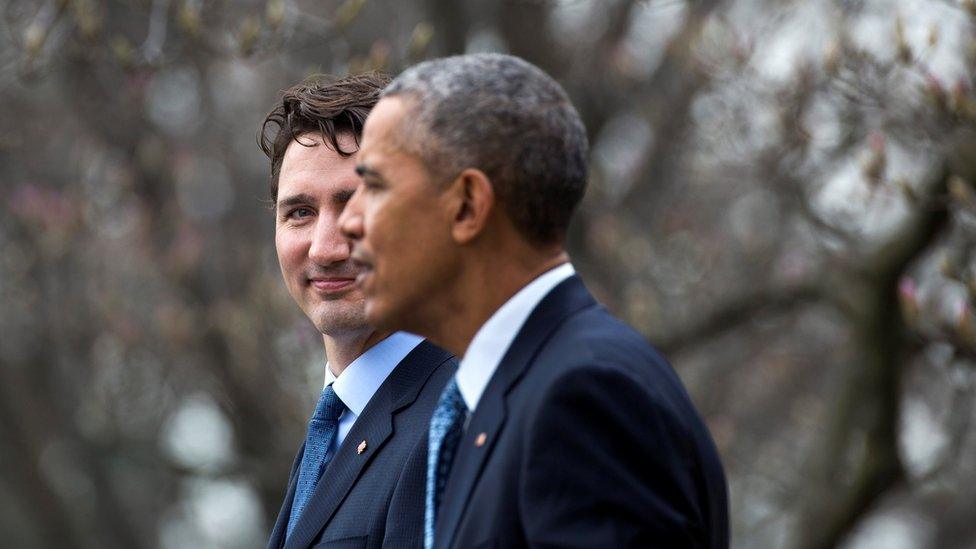 Prime Minister of Canada Justin Trudeau watches US President Barack Obama speak at a press conference in the Rose Garden of the White House, in Washington, DC, USA, 10 March 2016.