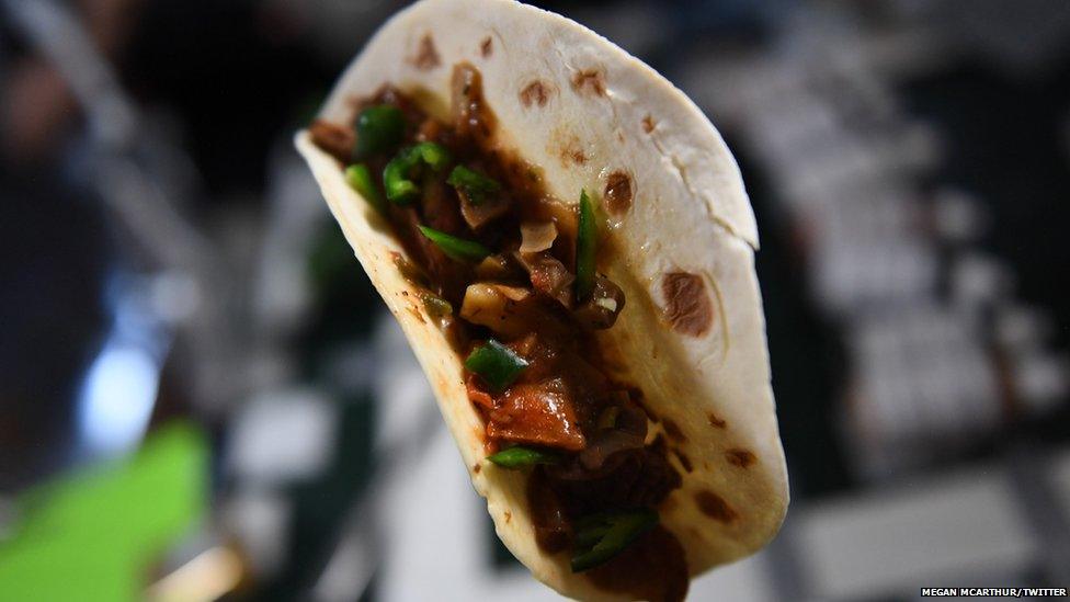 A taco floating in zero gravity onboard the ISS